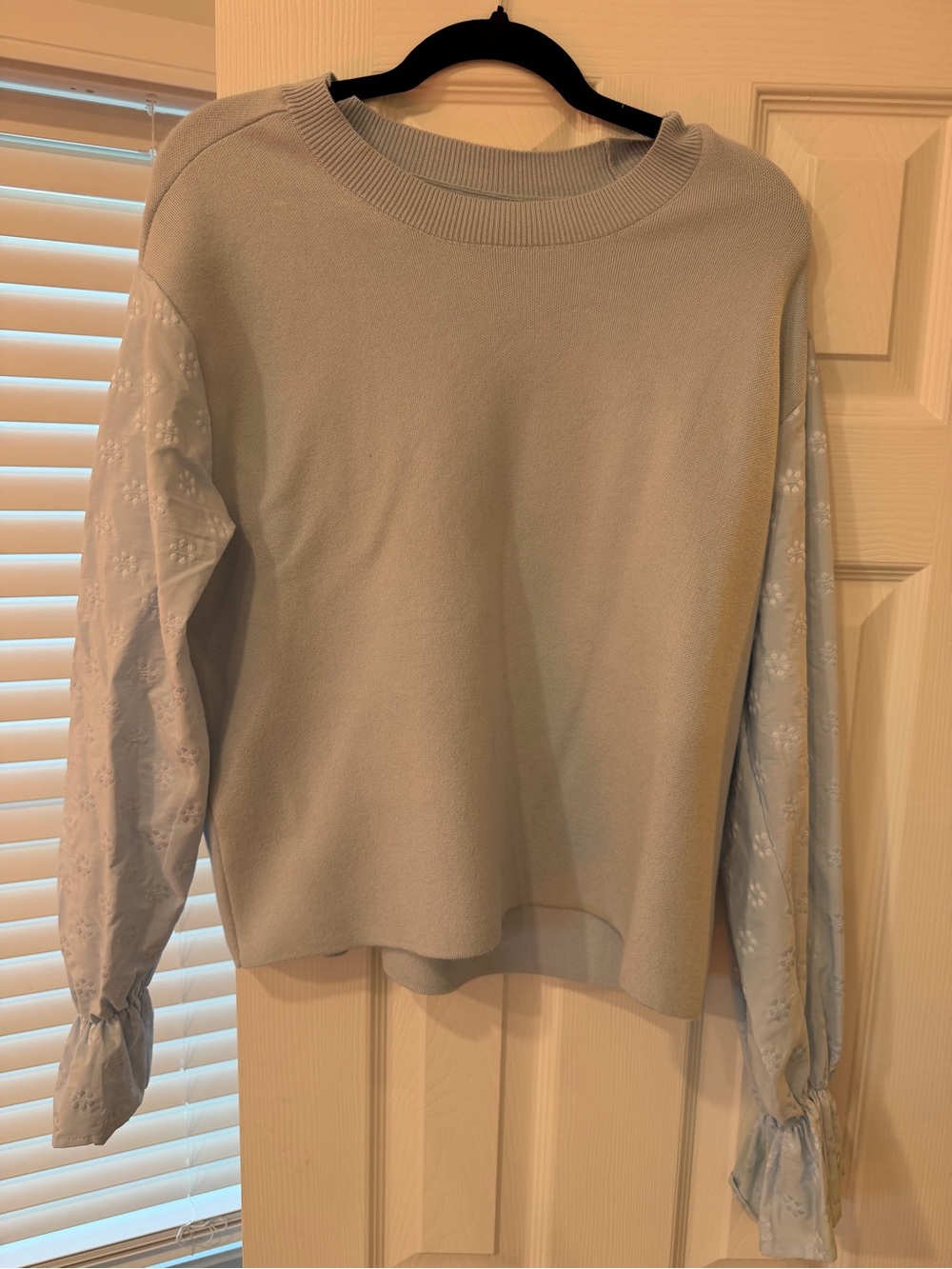 Anthropologie Light Blue Mixed-Sleeve Knit Sweatshirt